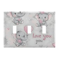 Yayeee Toggle Light Switch Wall Plate 3-Gang 6.37"x4.48" Decorative Outlet Cover, Cartoon Elephant