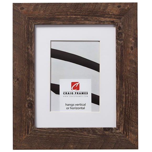 Craig Frames American Barn, 8.5 x 11 Inch Faux Barnwood Picture Frame Matted to Display a 6 x 9 Inch Photo, Brown
