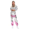 thumbnail image 4 of IBTOM CASTLE Women's Rave Outfit Shiny Crop Top Hoodie Casual Long Pants Hooded Workout Sweatshirt Dance Clubwear S Silver + Pink, 4 of 8