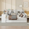 thumbnail image 4 of Harper & Bright Designs Full Size Wood Daybed with Storage Drawers, Built-in Desk with USB Ports and Shelves, Space Saving Platform Bed Frame with Charging Station, White, 4 of 18