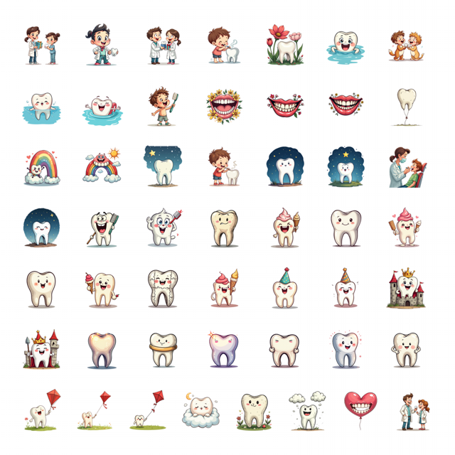 50pcs Happy Tooth Stickers Cute Dental Friend Stickers Kite Fun Waterproof Laptop Water Bottle Phone Scrapbook Decal Collection