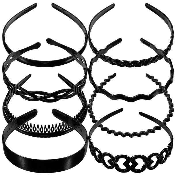 GOOHOCHY Juego de 8 diademas para el pelo con dientes ondulados, unisex, de plástico duro, con cierre antideslizante, color negro