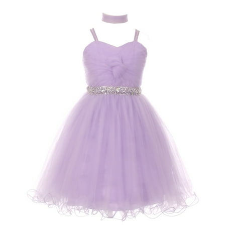 - Girls Lilac Rhinestone Beaded Wired Tulle Mesh Junior Bridesmaid Dress 8-16