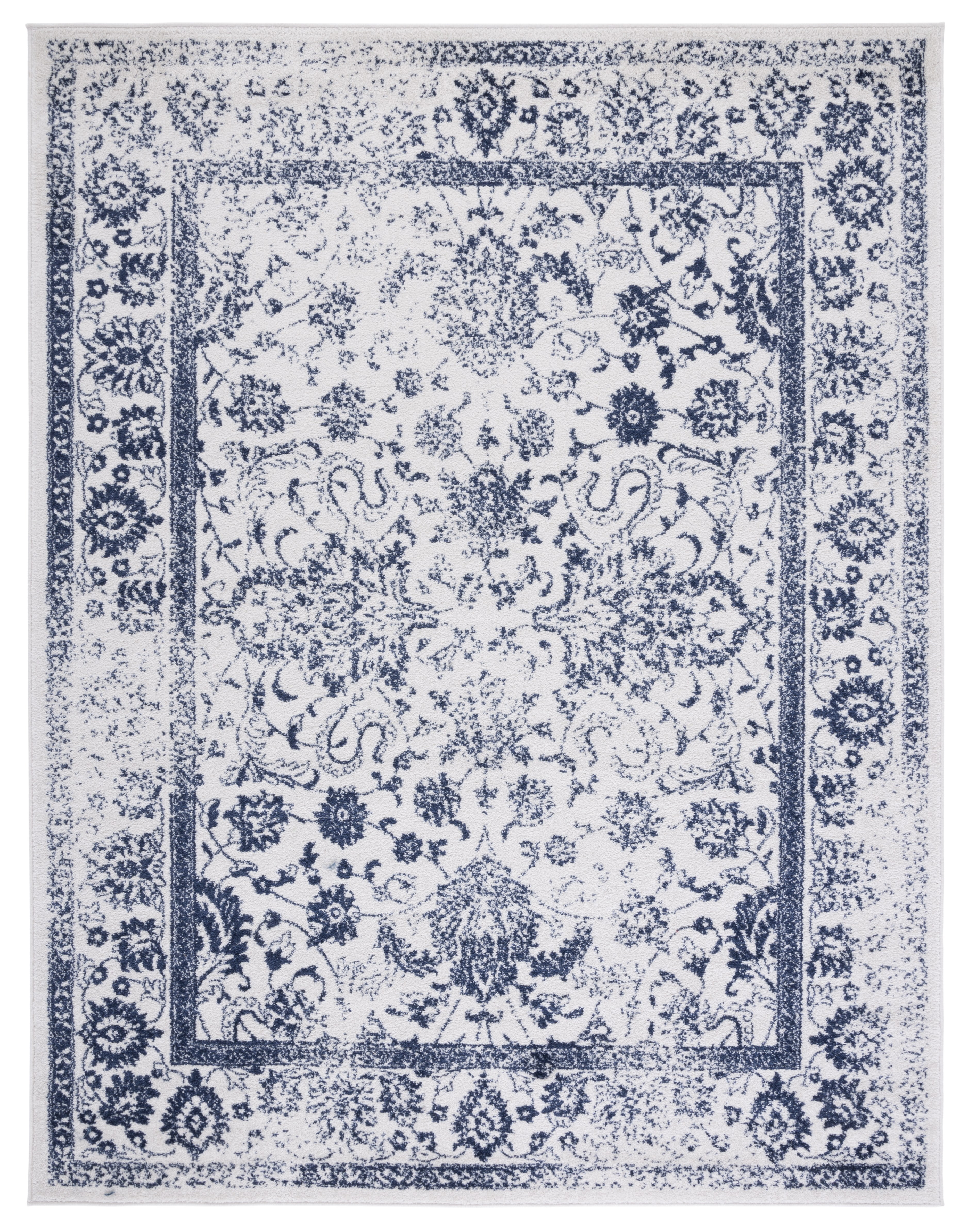 SAFAVIEH Adirondack Wyatt Traditional Distressed Area Rug, Ivory/Navy, 8' x 10' - Large - Transitional Modern Design, Ivory & Navy, Ideal for Living Room, Bedroom, Dining Space