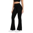 thumbnail image 5 of Women's Workout Flare Leggings High Waisted Tummy Control Yoga Pant Soft Solid Color Trousers with Pockets Black S, 5 of 6
