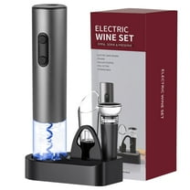 SOULFOX Electric Wine Opener,5-in-1 Staninless Steel Wine Bottle Opener Set with Base,Cordless Automatic Battery Operated Corkscrew with Foil Cutter, Pour,Vacuum Stoppers,Gift for Home Party,Black