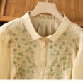 thumbnail image 6 of LEKWK Linen Tops for Women V Neck Button Down Summer Tops Short Sleeve Lightweight Floral Embroidered Loose Shirts Fashion Beach Vacation Daily Outfits, 6 of 8