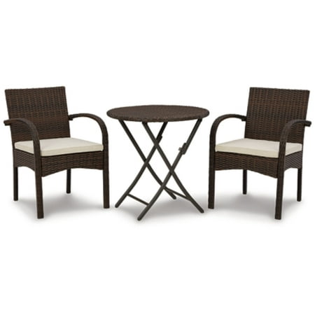 Signature Design by Ashley Outdoor Anchor Lane Patio Table Set with 2 Chairs Brown & Beige