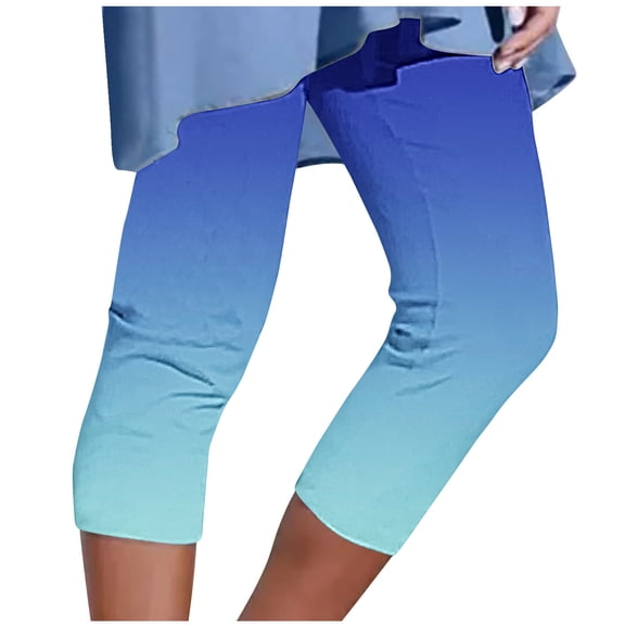 Sexlip Capri Leggings for Women Casual Slim Fit Elastic High Waisted Yoga Pants Solid Tummy Control Workout Pants Blue XXXXL