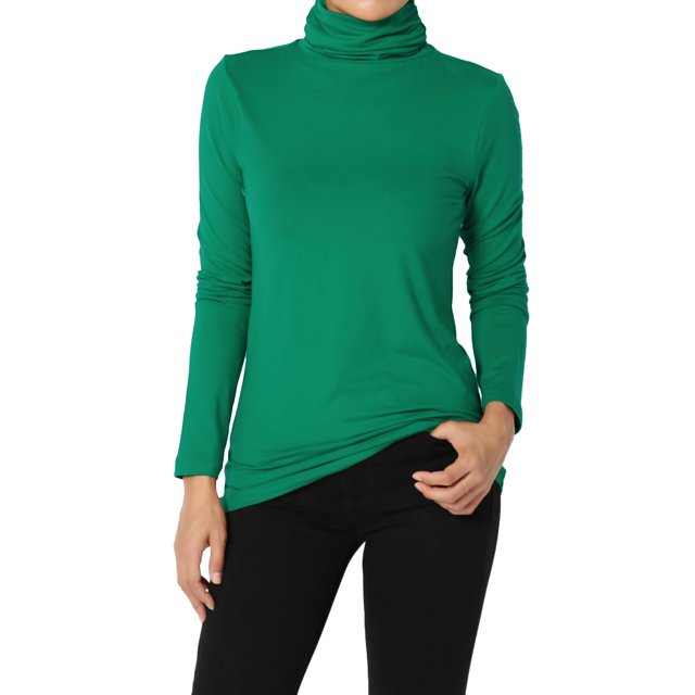 TheMogan Women's PLUS Essential Soft Jersey Ruched Turtle Neck Long Sleeve Slim Fit Top