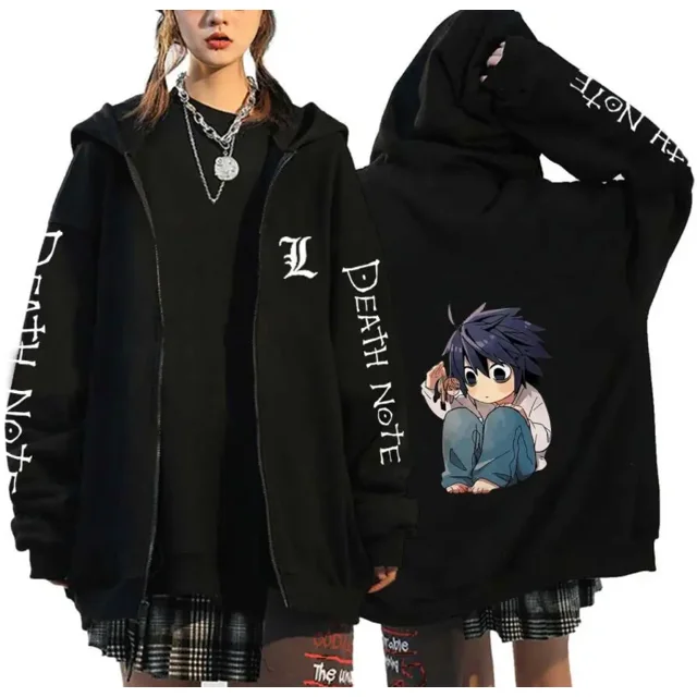 Sudadera con capucha de gran tamaño Death Note para hombre, sudadera con cremallera, ropa de calle informal, Tops de Anime, chaquetas