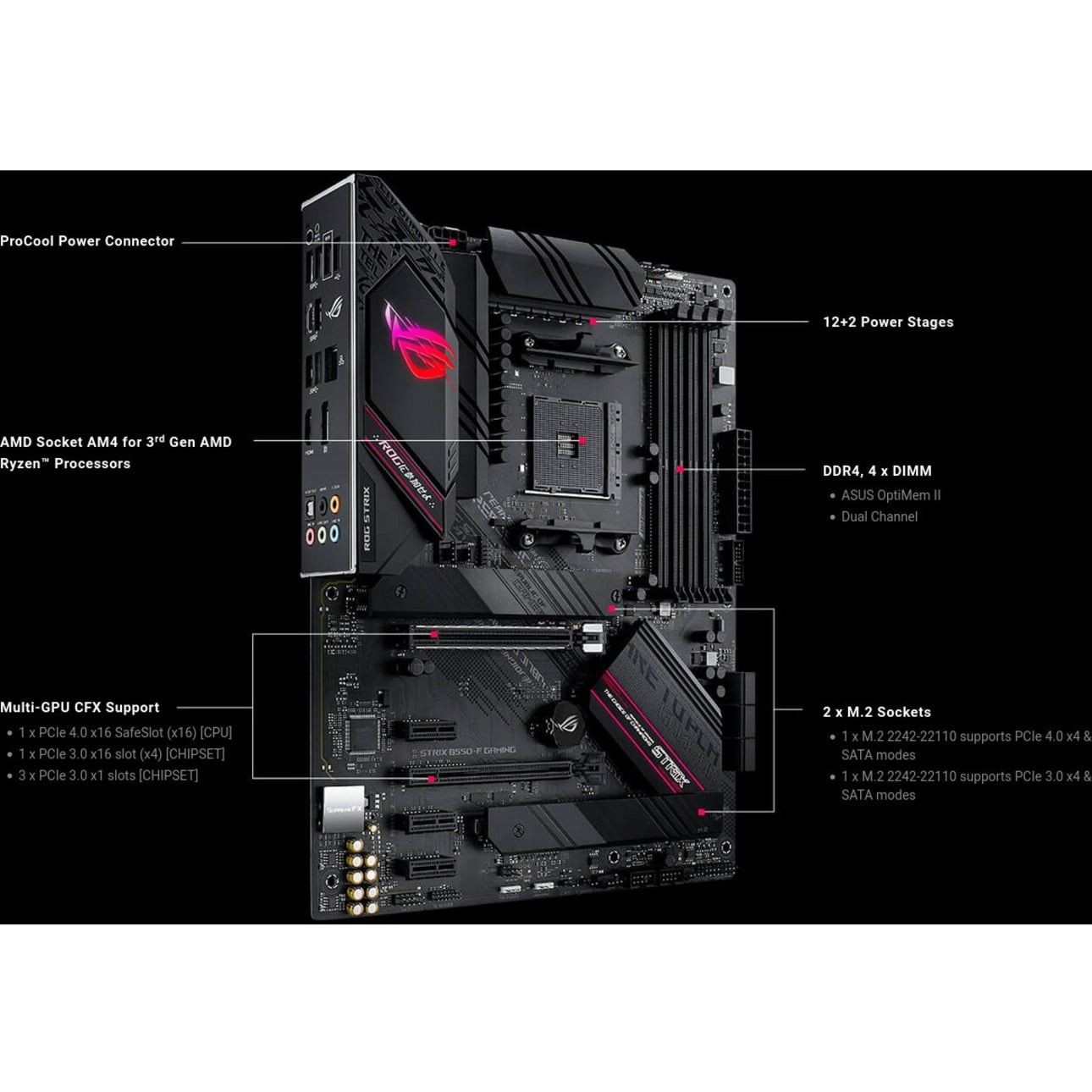 ASUS ROG Strix B550-F Gaming AMD AM4 Zen 3 Ryzen 5000 & 3rd Gen Ryzen ATX Gaming Motherboard (PCIe 4.0, 2.5Gb LAN, BIOS Flashback, HDMI 2.1, Addressable Gen 2 RGB Header and Aura Sync)