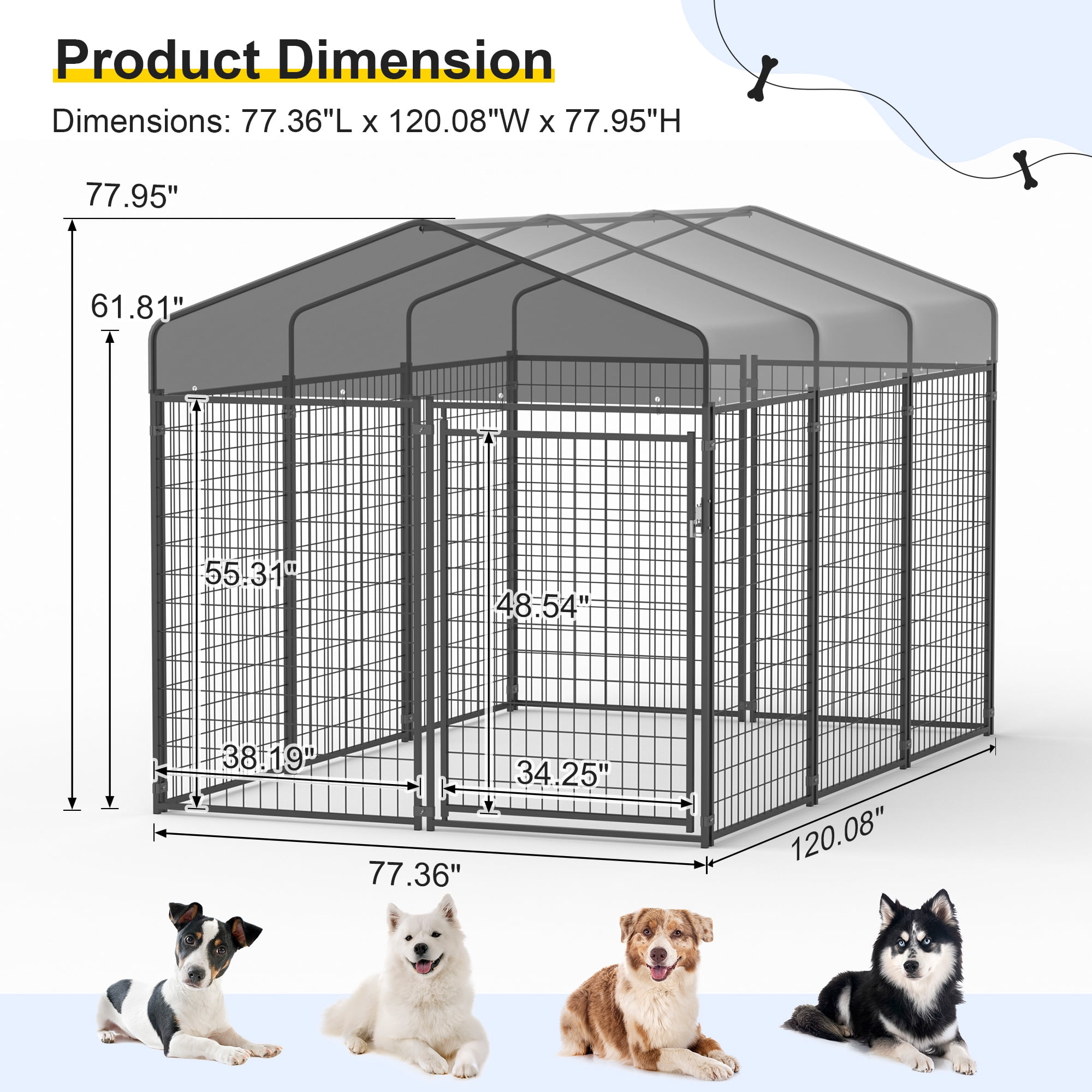Large Dog Crate Heavy Duty Dog Kennel Outdoor Dog Playpen w/ Waterproof Cover 10×6.4×6.5ft Dog Crates For Large Dogs Dog House Outdoor Dog Enclosure