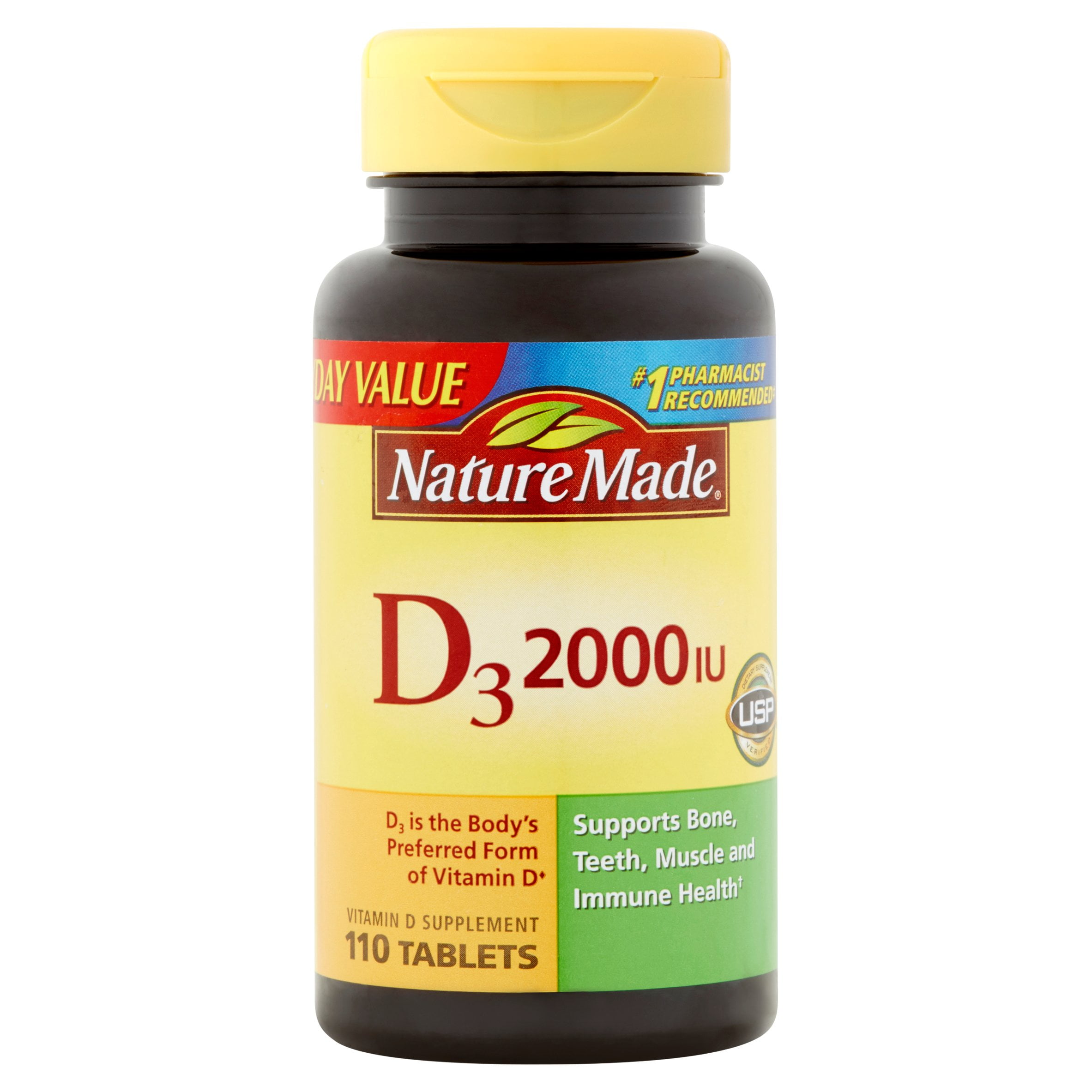 Nature Made Vitamin D3 Dietary Supplement Tablets, 2000 I.U., 110 ct ...