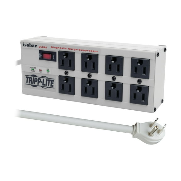 Tripp Lite ISOBAR8ULTRA Isobar 8 Outlet Heavy Duty Strip Surge Protector, 3840 Joules, 12ft Cord, Flat Plug, Metal Strip, Industrial Garage Work Shop Bench, Under Desk and Wall Mountable CA3