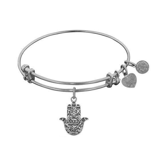 White Stipple Finish Brass Hamsa Angelica Bangle Bracelet, 7.25"