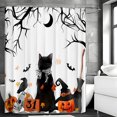 thumbnail image 3 of Cortina de ducha de Halloween con diseño de perro salchicha, calabaza, murciélagos, ramas y brujas, juego de cortinas de ducha con 12 ganchos, decoraciones para el baño, 3 of 5