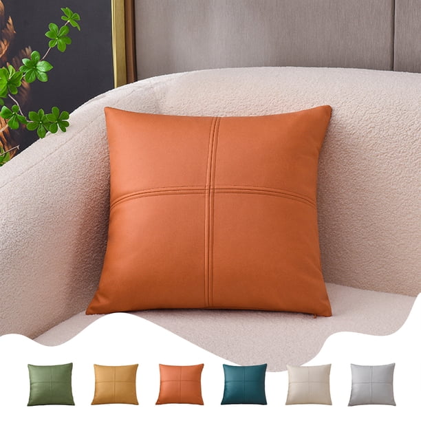 Funda de Cojín Impermeable de Patchwork | Funda de Cojín para Sofá con Tacto de Cuero | Funda de Cojín Decorativa de Poliéster de 45 X 45 Cm para Salón | Azul, Amarillo, Naranja, Blanco, Gris y Verde