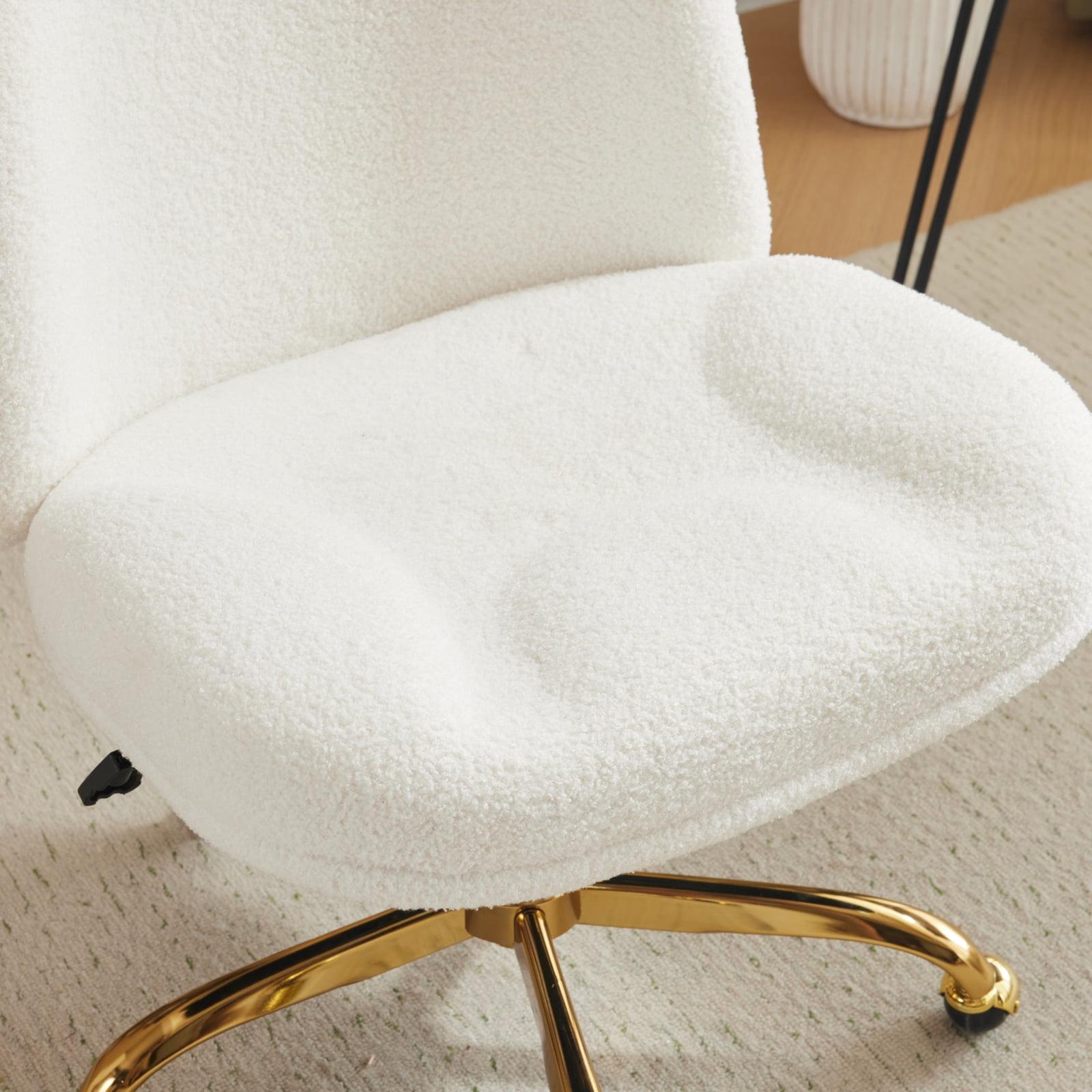 Ktaxon  Armless Office Chair Swivel Study Chair Adjustable Desk Chair with Wheels and Lumbar Pillow for Conference and Home White
