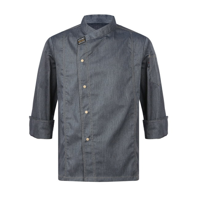 Riismen Men Women Chef Coats Professional Chef Jacket Kitchen Restaurant Hotel Cooking Working Gray Long Sleeve L