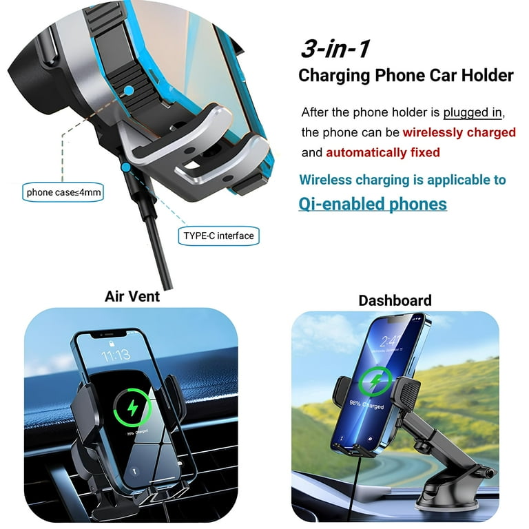 Wireless Car Charger, 15W Fast Charging Auto Clamping Car Charger