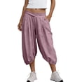 thumbnail image 2 of Maqroz Capri Pants for Women Loose Fit Elastic Waist Casual Cropped Trousers with Pockets Lightweight Cotton Linen for Summer Beach Vacation, 2 of 7