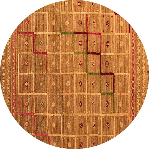 Ahgly Company Indoor Round Abstract Orange Modern Area Rugs, 8' Round