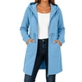 thumbnail image 2 of VBVC Women's Long Hooded Zip Up Sweatshirt , Casual Drawstring Waist Coat For Women , Ladies' Fall Midi Outerwear with Pockets, Light Blue , S-2XL, 2 of 7