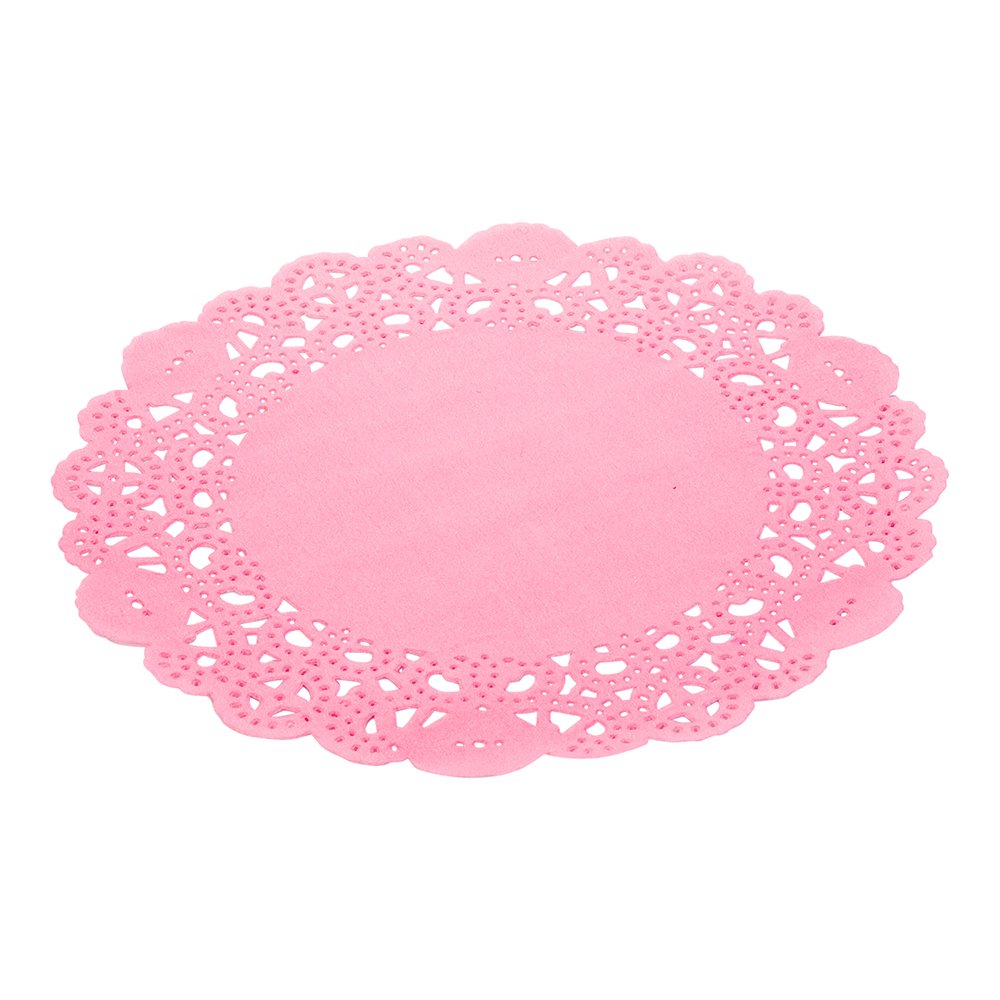 Pastry Tek Pink Paper Doilies Lace 6" x 6" 100 count box