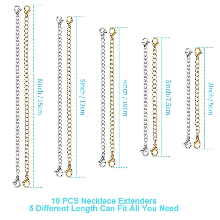 Necklace Extender, 10 PCS Chain Extenders for Necklaces, Premium Stainless  Steel Jewelry Bracelet Anklet Necklace Extenders (5 Gold, 5 Silver),  Length: 2 3 4 5 6 