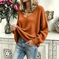 thumbnail image 5 of Wenini 2026 Women's V Neck Loose Long Sleeve Knit Pullover Sweater Fall Trendy Casual Sweater Top, 5 of 7