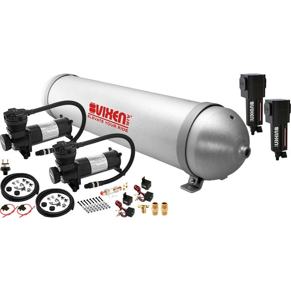 Vixen Air Suspension Kit for Truck/Car Bag/Air Ride/Spring. On Board System- Dual 200psi Compressor, 5 Gallon Aluminum Tank. For Boat Lift,Towing,Lowering,Load Leveling,Bags,Train Horn VXO4850DBF