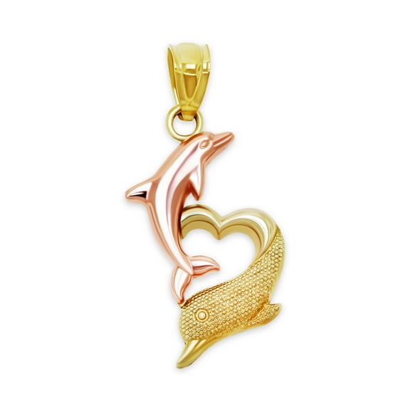 Charm America - Gold Dolphin Heart Charm - 10 Karat Solid Yellow and Rose Gold