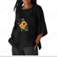 thumbnail image 1 of T-Shirts à Manches Longues pour Femmes Imitation Coton et Lin Imprimé Manches 3/4 Col Rond T-Shirt Ample Décontracté Léger et à la Mode Top d'Été Flash Picks, 1 of 5