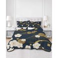 thumbnail image 3 of Yellow Flower Twin Size Down Alternative Comforter,Lightweight Comforter Quilt Bedding Set with Pillow Shams Japanese Style Floral Leaf Textured Navy Blue Bed Comforter Duvet Insert 68"x86", 3 of 7