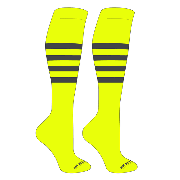 MK Socks Striped OTC Baseball, Softball, Football Socks (F) Neon Yellow, Graphite (XS)