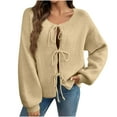 thumbnail image 3 of AGWOLF Cardigan Sweaters for Women Trendy Bow Tie Open Front Cardigan Casual Knitted Lantern Sleeve Sweater Fall Winter Oversized Tops, 3 of 6
