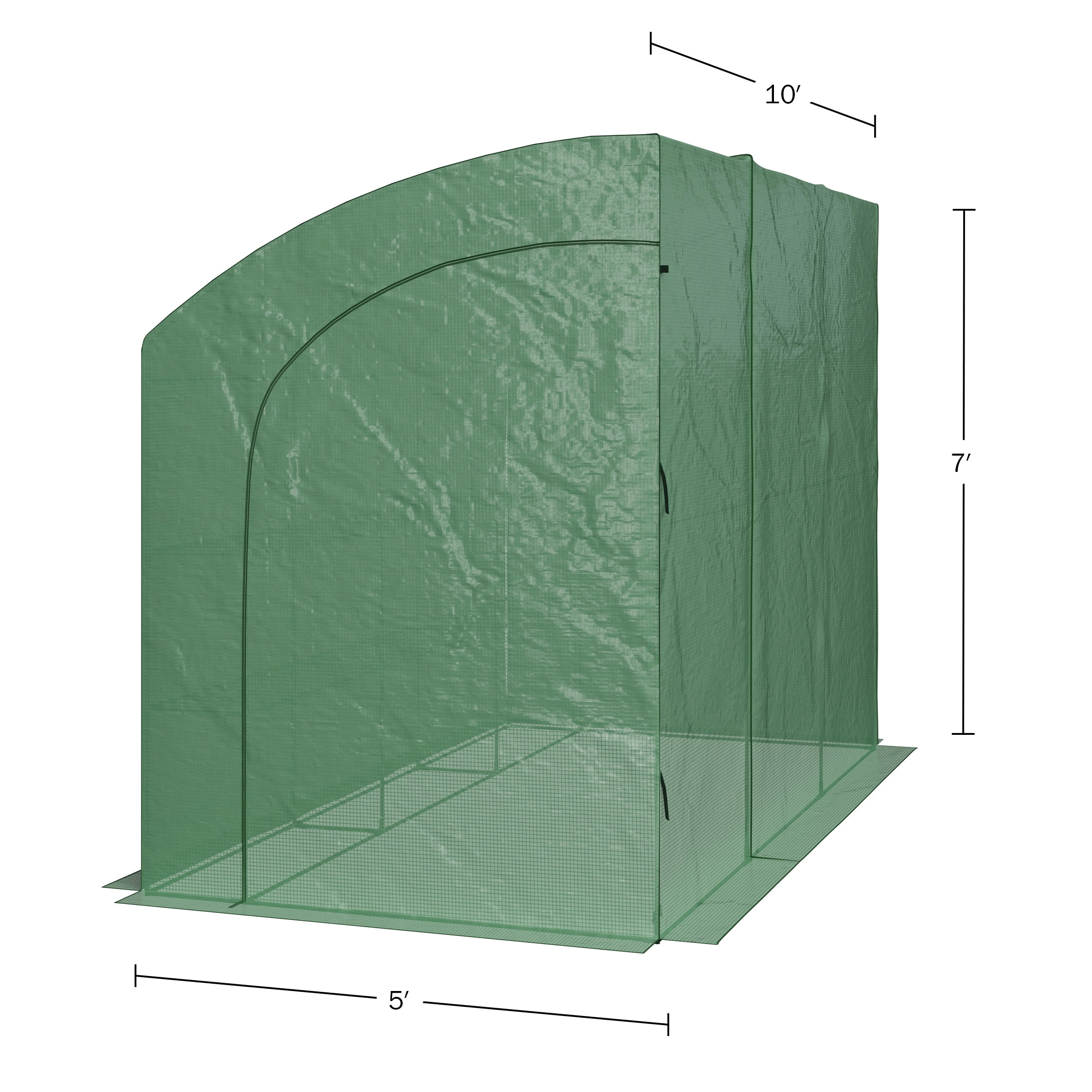 Home-Complete 10ft x 5ft x 7ft Lean To Greenhouse with 6 Shelves, Green