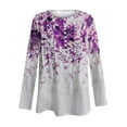 thumbnail image 3 of Tmtolofot Women's Digital Printing Summer Dressy Chiffon Blouses Length Sleeve V Neck Tunic Shirts Ruched Button Pullover Tops for Leggings Casual T-Shirts 1#Purple Large, 3 of 4