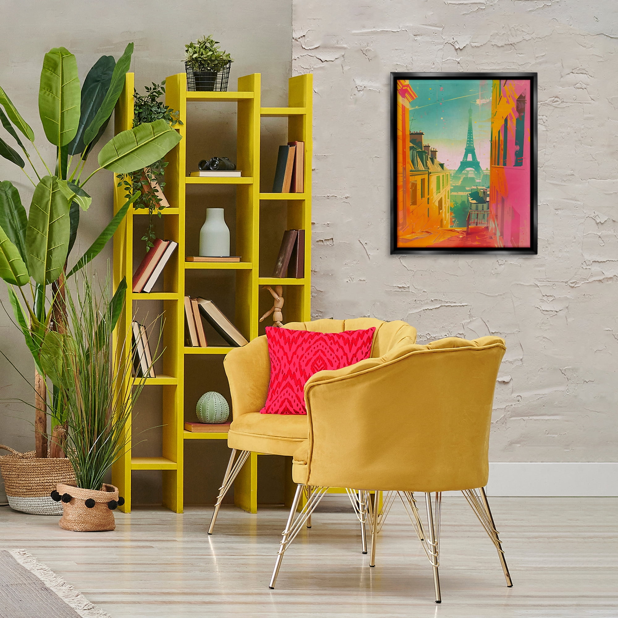 Stupell Industries Modern Paris Tower Town & City Painting Black Floater Framed Art Print Wall Art, 17 x 21