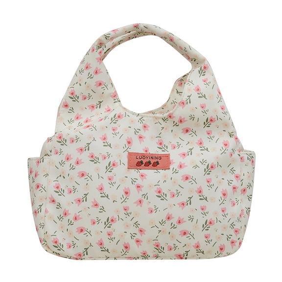 BMYJ Insulated Lunch Bag, Floral Design Lunch Bag for Women, Cute and Small Leakproof Lunch Box, Corduroy Lunch Tote for Work, Office, Travel, Picnic,Thermal Meal Bag to Keep Food Fresh