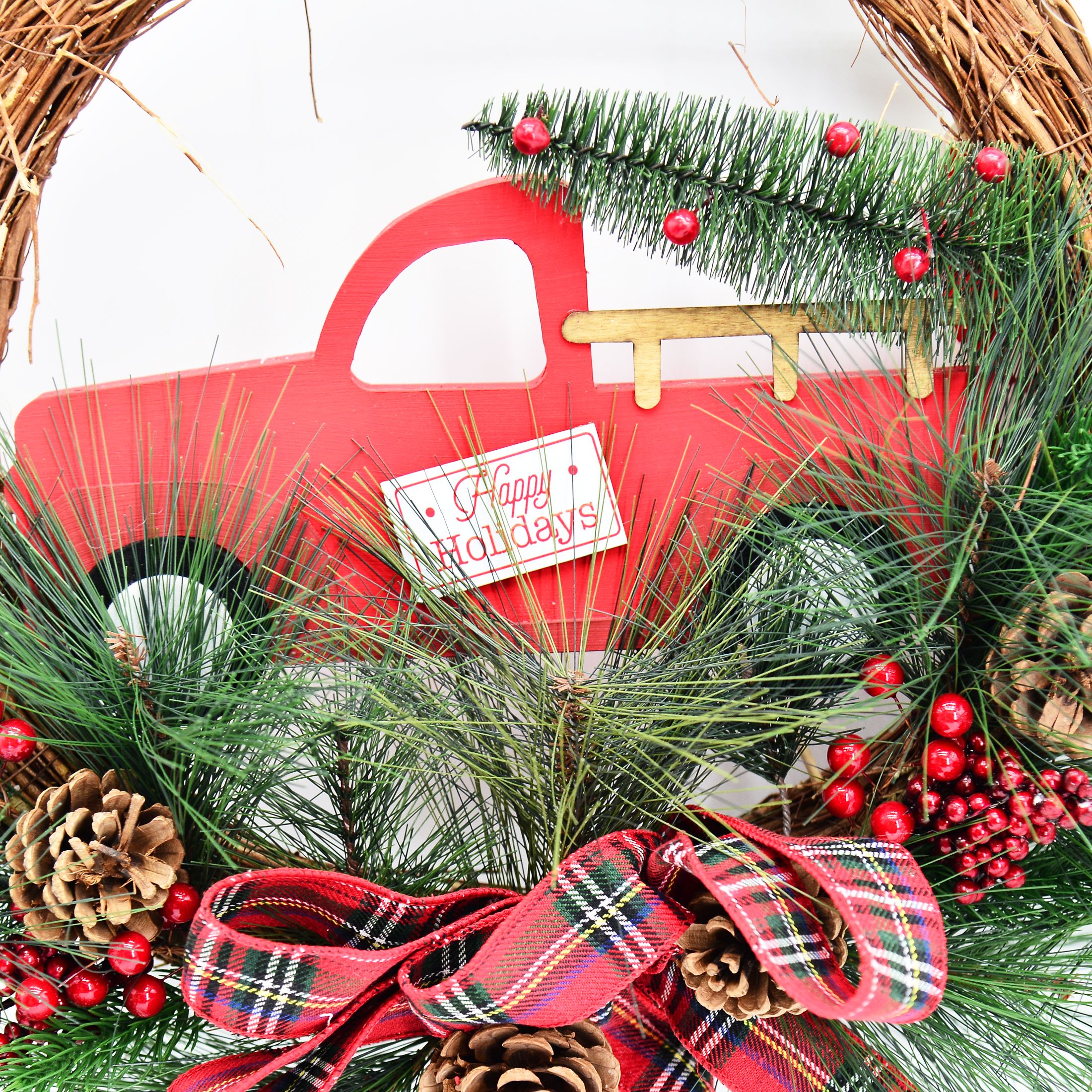 Holiday Time Rattan Unlit Wreath, with Truck including Ornament 17.7" (Multi-color) - image 3 of 5