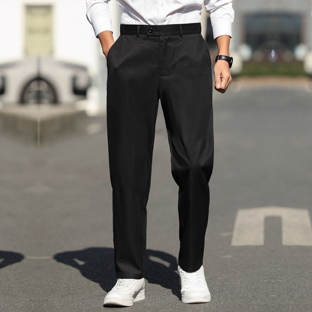 Ceisia Men's All-Season Business Casual Pants - Solid Gift Color Personalized Waist Straight Leg Elastic Waist Drawstring Trou sers