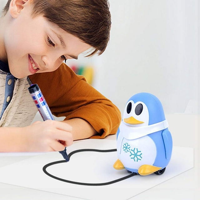 Juguete inductivo de pingüino que sigue la línea dibujada. Lindo modelo de pingüino.