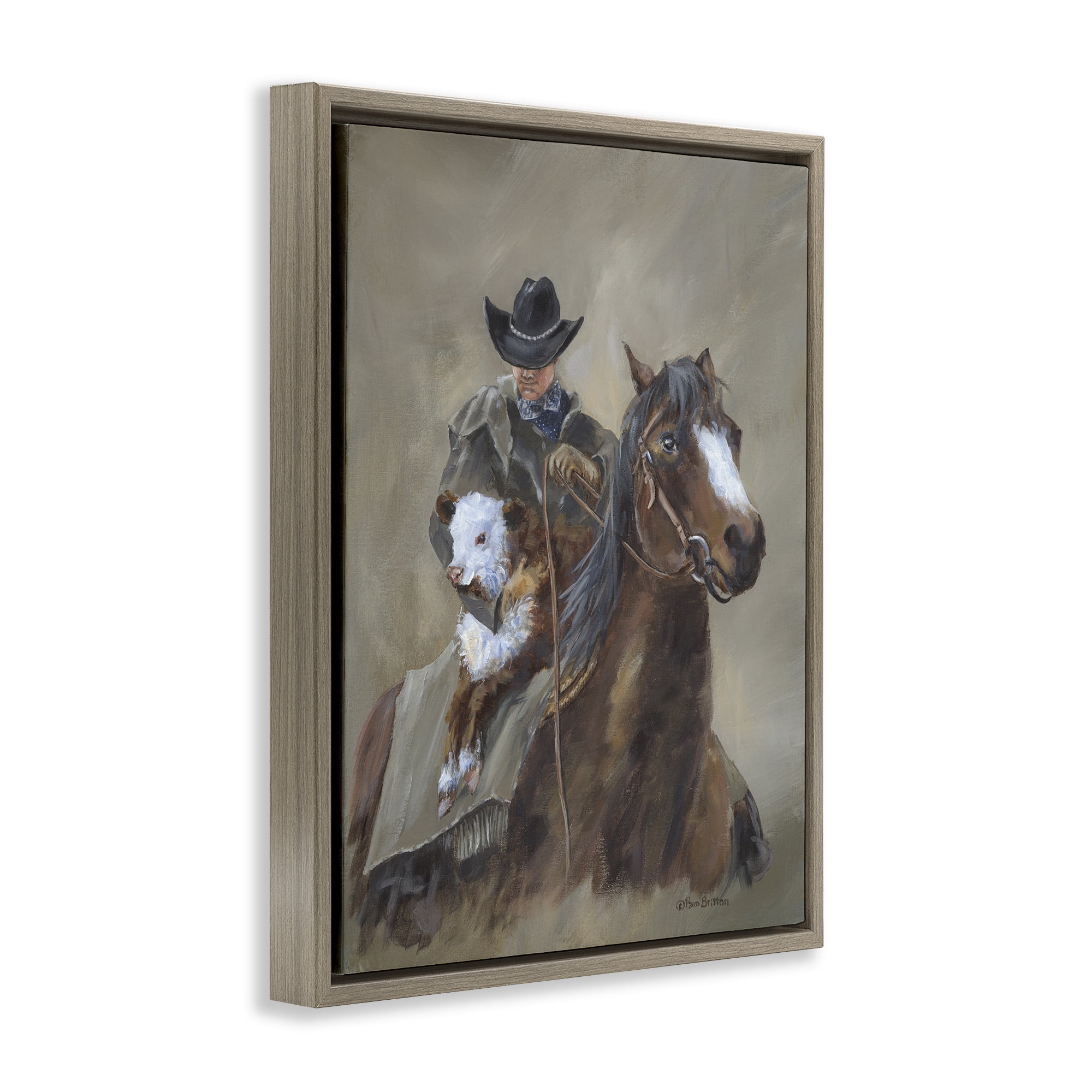 Stupell Industries Ranch Cowboy & Western Horse Animals & Insects Painting Brown Floater Framed Canvas Art Print Wall Art, 25 x 31