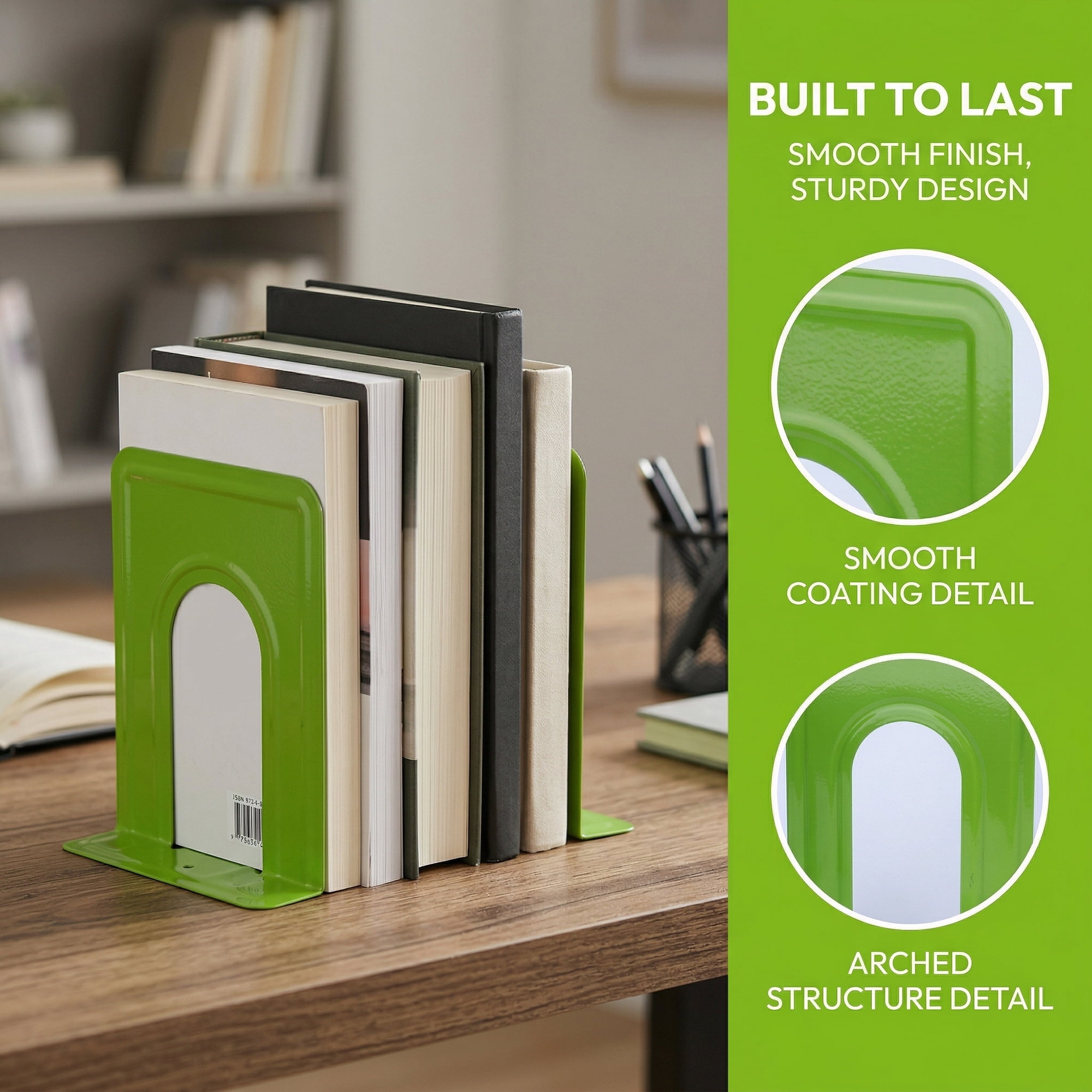 Unique Bargains Expandable Iron Bookends with Compartments Green 5"L x 5.8"W x 6.7"H