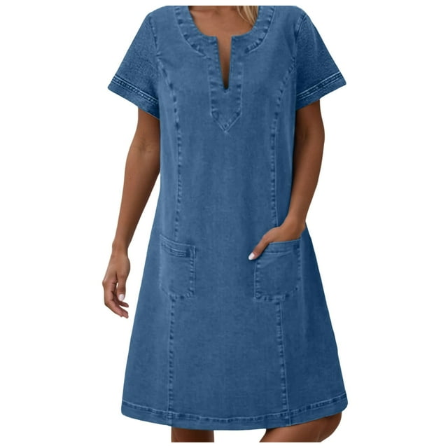 Vestido túnica cómodo y fluido de verano para mujer, con bolsillos laterales, mezcla de poliéster, informal para el día a día, tallas S-XXXL
