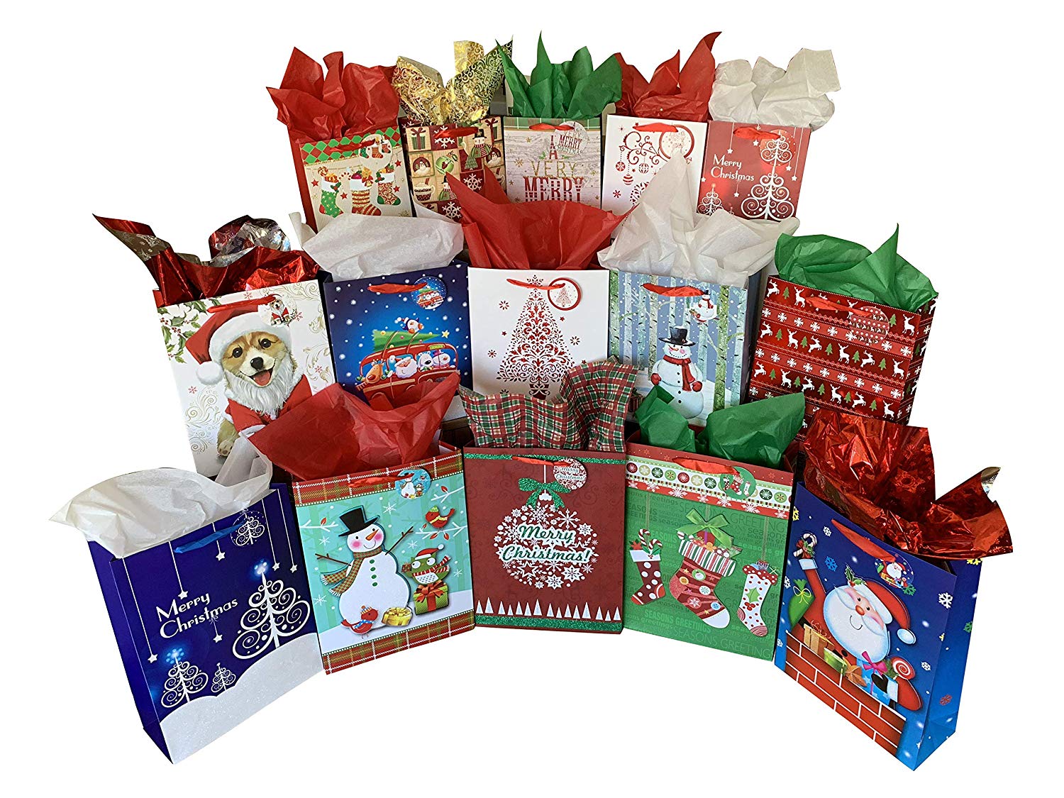 GiftWrap Etc. 15-Piece Christmas Gift Bags, Assorted Sizes photo 4