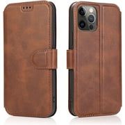 QLTYPRI Case for iPhone 12 Mini Premium PU Leather Simple Wallet Case [Card Slots] [Kickstand] [Magnetic Closure] Shockproof Flip Cover for iPhone 12 Mini (5.4 inch) - Brown