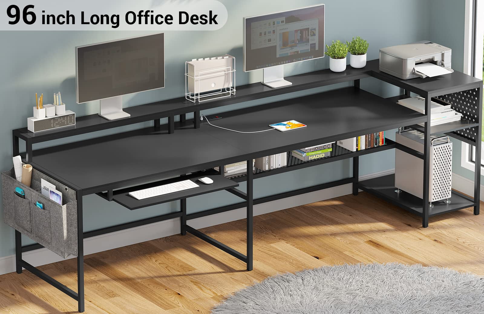 L-Shaped Computer Desk with LED Lights&Power Outlets Reversible Gaming Desk with Storage Shelves&Pegboard&Keyboard Tray for Office/Home, Black